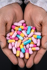 Hands Holding Colorful Pills