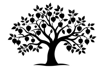 plum tree silhouette line art vector illustration
