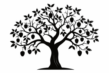 Obraz premium plum tree silhouette line art vector illustration