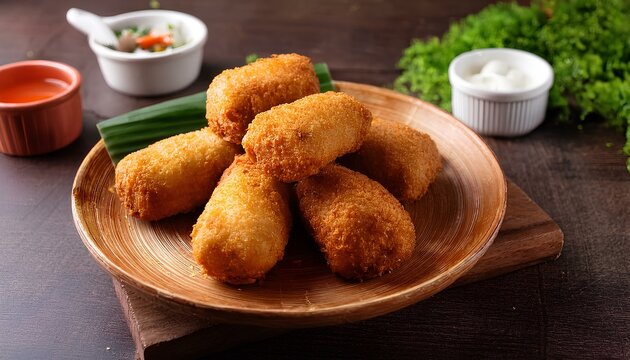 risoles snack, risole or deep-fried spring rolls on a plate