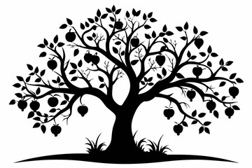 Fototapeta premium plum tree silhouette line art vector illustration