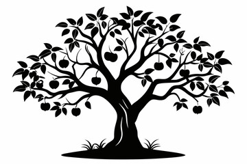plum tree silhouette line art vector illustration