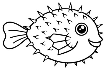 pufferfish silhouette line art vector illustration