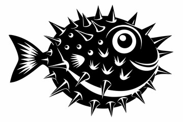 pufferfish silhouette line art vector illustration