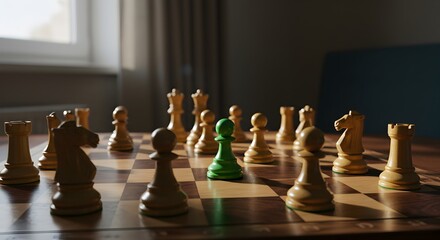 Chess Pieces Standing Out and Strategy Game Ready for Intellectual Competition