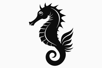 seahorse silhouette line art vector illustration
