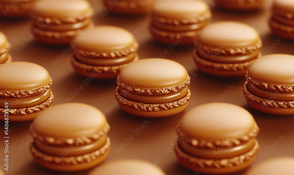 Aufkleber golden macarons arranged in a visually appealing pattern on a brown background