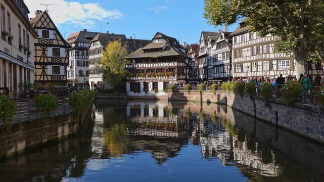 The Petite France historic quarter at River Ill in city of Strasbourg in Alsace, France.