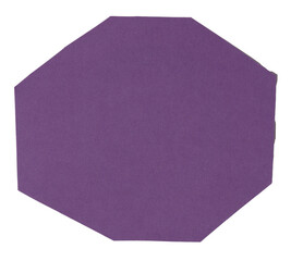 Isolated purple polygon made of matte paper on white background