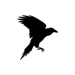 Fototapeta premium Raven flying silhouette icon vector flat design.
