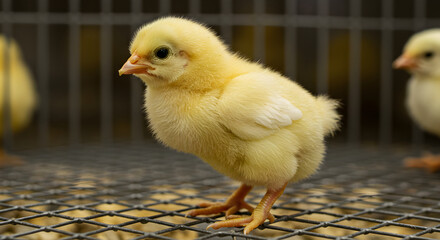 Adorable Little Chick In A Cage Posing For The Camera