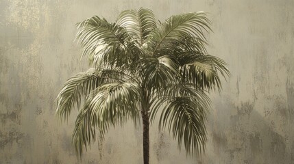 Palm tree against a textured wall