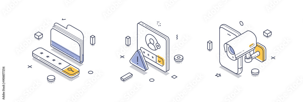Aufkleber set of modern isometric line icons illustrating personal data concepts. each icon features detailed 
