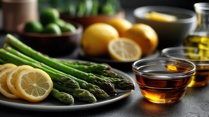 Fresh Vibrant Asparagus and Lemons in Kitchen Setting
