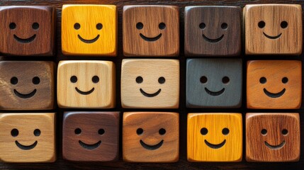 Happy Smiling Faces on Wooden Blocks
