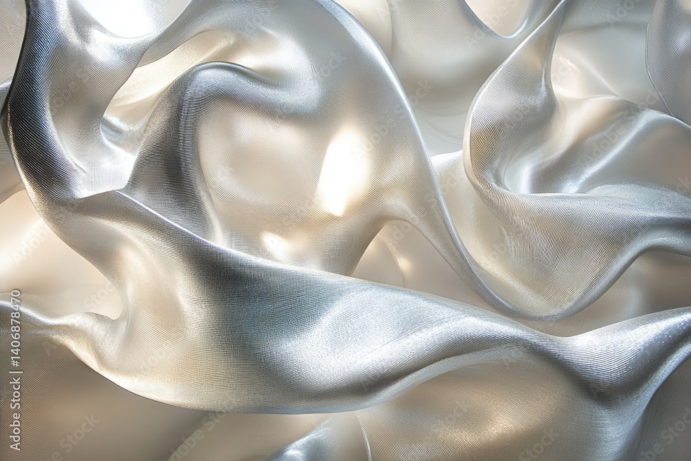 Poster abstract image of flowing, shimmering silver fabric with subtle texture and light reflections.