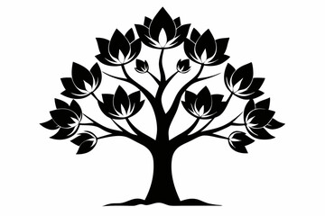 tulip tree silhouette line art vector illustration