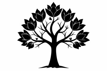 tulip tree silhouette line art vector illustration