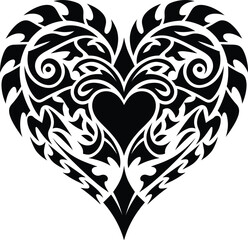 Obraz premium Tribal Heart Vector Design - Bold Black Tattoo Style Art