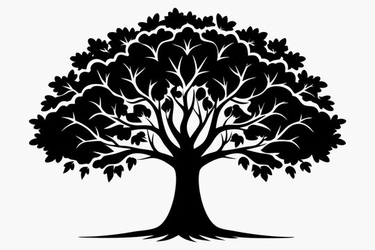 recommend clip art: walnut tree silhouette line art vector illustration
