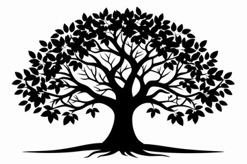 Obraz premium walnut tree silhouette line art vector illustration