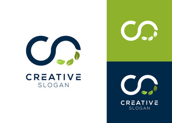 Fototapeta premium Letters C and O form infinity with leaf elements logo design