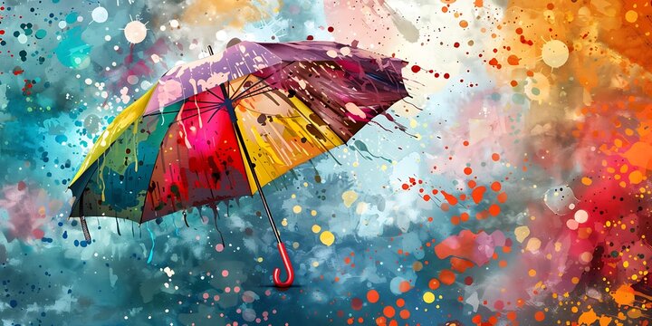 Color umbrella in sky . Mixed media 
 - Powered by Adobe
