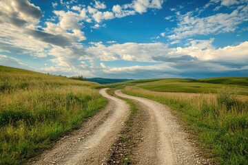 Fototapeta premium Country Road through Lush Meadow