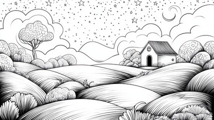 Serene Countryside with Stars