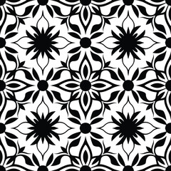 Fototapeta premium Seamless pattern with floral elements| Damask Seamless Vector Pattern| Hand drawing tile pattern| Black seamless floral Pattern Illustration on white Background