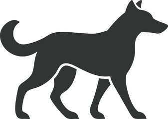 Fototapeta premium Walking Dog Silhouette, Canine Pet with Erect Ears, Curled Tail on Transparent BG