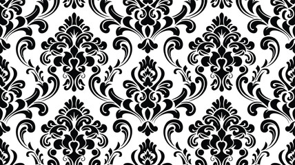 Seamless pattern with floral elements| Damask Seamless Vector Pattern| Hand drawing tile pattern| Black seamless floral Pattern Illustration on white Background
