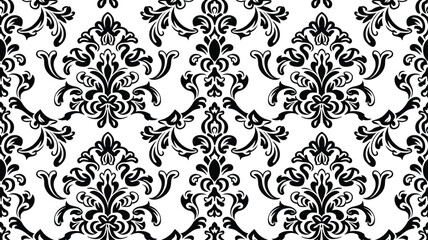 Seamless pattern with floral elements| Damask Seamless Vector Pattern| Hand drawing tile pattern| Black seamless floral Pattern Illustration on white Background