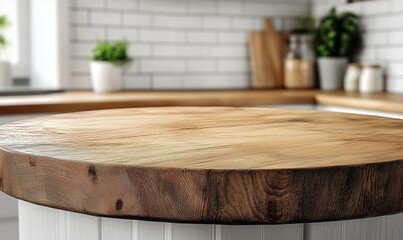 Rustic wooden kitchen table with natural finish in modern kitchen setting