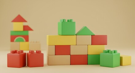 Naklejka premium Vibrant multicolored building blocks create abstract structures and playful designs