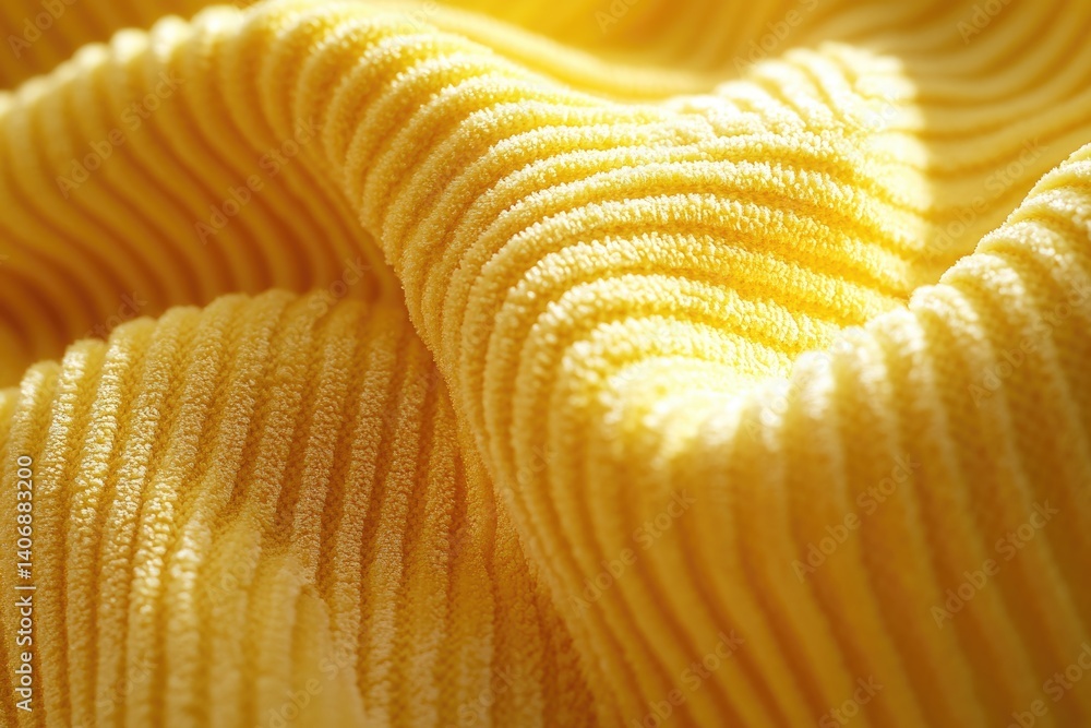 Poster close-up of textured yellow corduroy fabric, showing its ribbed pattern and soft texture.