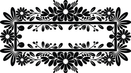 Black Floral Border Frame Vector Design| Damask graphic ornament| Monochrome background with frame 