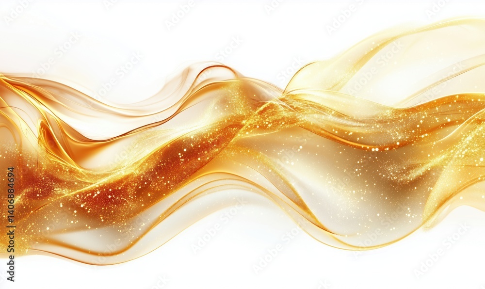 Poster golden abstract wave design with shimmering particles and smooth flowing lines