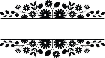 Black Floral Border Frame Vector Design| Damask graphic ornament| Monochrome background with frame 