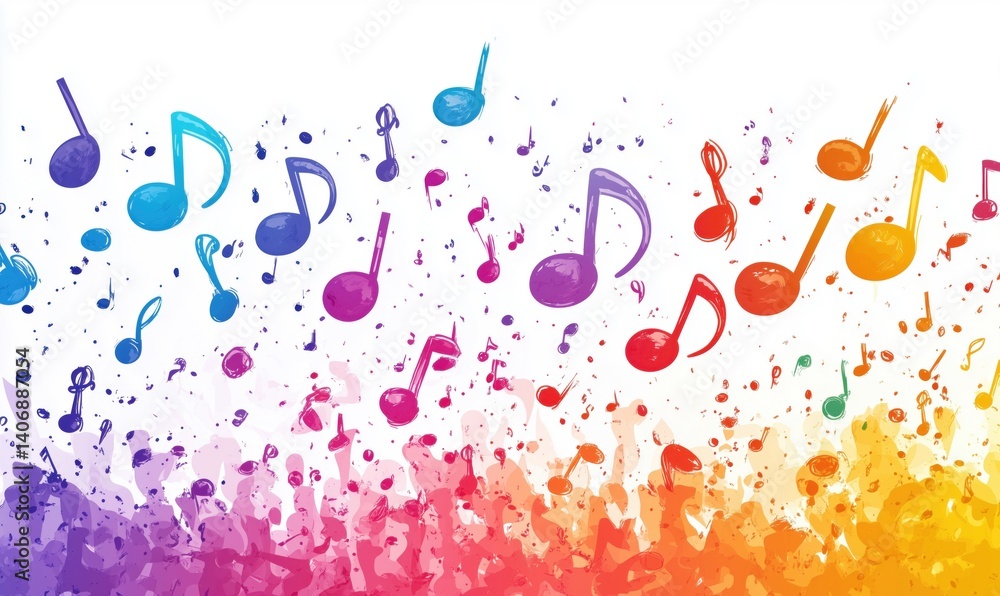 Poster colorful musical notes and splashes creating vibrant abstract background design