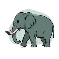 Obraz premium Cartoon elephant walking with tusks in illustration style, isolated animal drawing