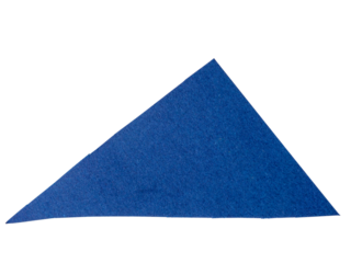 Isolated blue triangle made of matte paper on white background