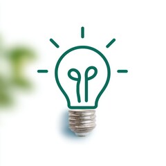 A minimalist illustration of a light bulb with soft lines, symbolizing ideas and creativity, surrounded by a subtle green background.