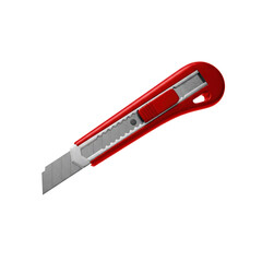 Red box cutter on a transparent background