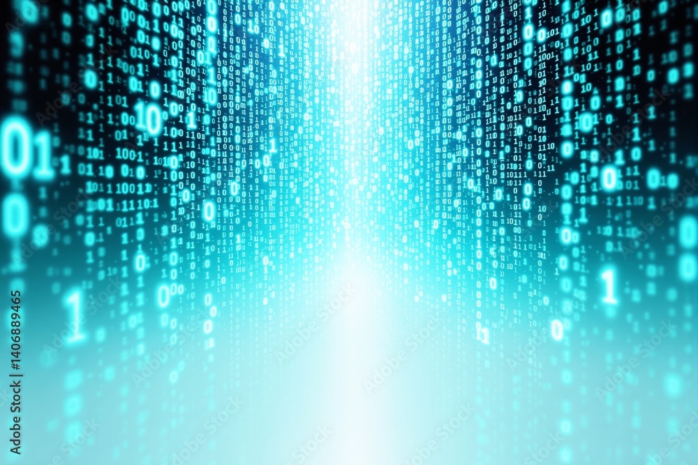 Aufkleber Glowing binary code digital background with bright light effect.