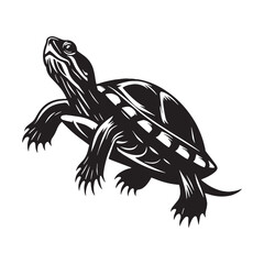 Low-profile Red-Eared Slider silhouette, hugging the water’s edge – Red-Eared Slider illustration – minimalist Red-Eared Slider vector – Reptile silhouette

