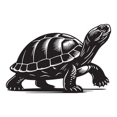 Sun-loving Red-Eared Slider silhouette, a calm basking figure – Red-Eared Slider illustration – minimalist Red-Eared Slider vector – Reptile silhouette

