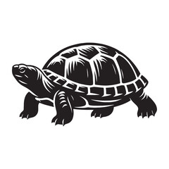 Shelled Red-Eared Slider silhouette, a compact aquatic reptile – Red-Eared Slider illustration – minimalist Red-Eared Slider vector – Reptile silhouette

