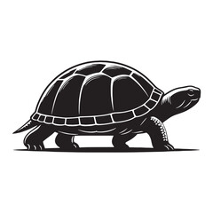 Basking Red-Eared Slider silhouette, soaking in the sun &ndash; Red-Eared Slider illustration &ndash; minimalist Red-Eared Slider vector &ndash; Reptile silhouette

