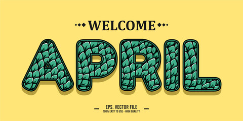 Welcome April Art typography design vector, retro vintage style.